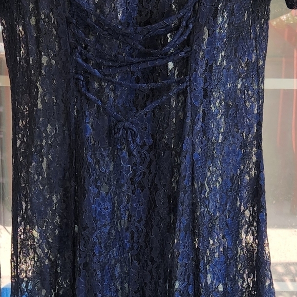 80s/90s Sheer Navy Lace Corset Back Flowy‎ Maxi Dress - Picture 3 of 6